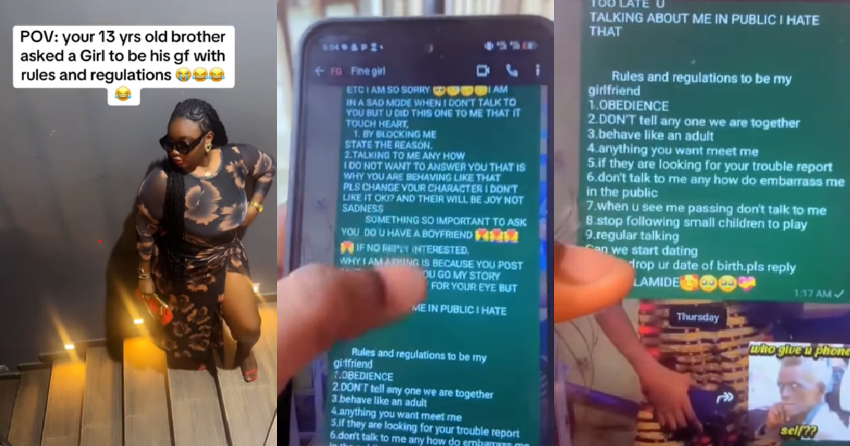 “Rules and regulations to be my girlfriend” – Lady shares the surprising message she found on her 13-year-old brother’s phone, drawing mixed reactions from netizens (VIDEO)