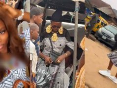 Woman amazed after spotting a guest rocking oversized jewelry and sneakers with ankara dress at a funeral (Watch)