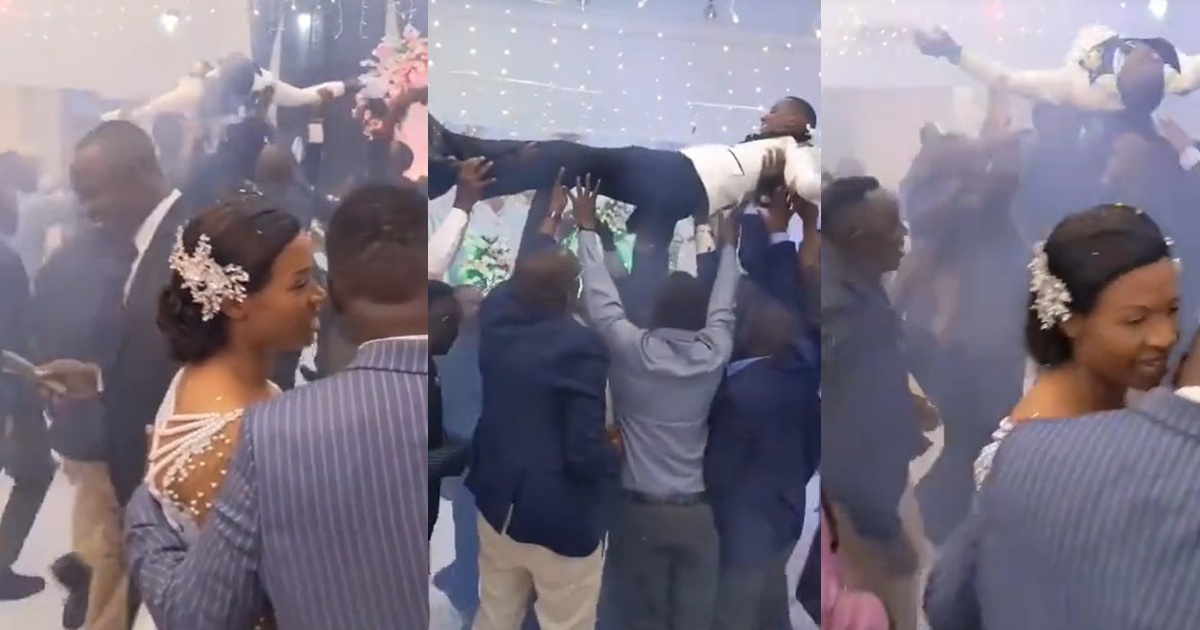 Bride pleads with best man to help bring her groom down after friends lift him mid-celebration (Watch)