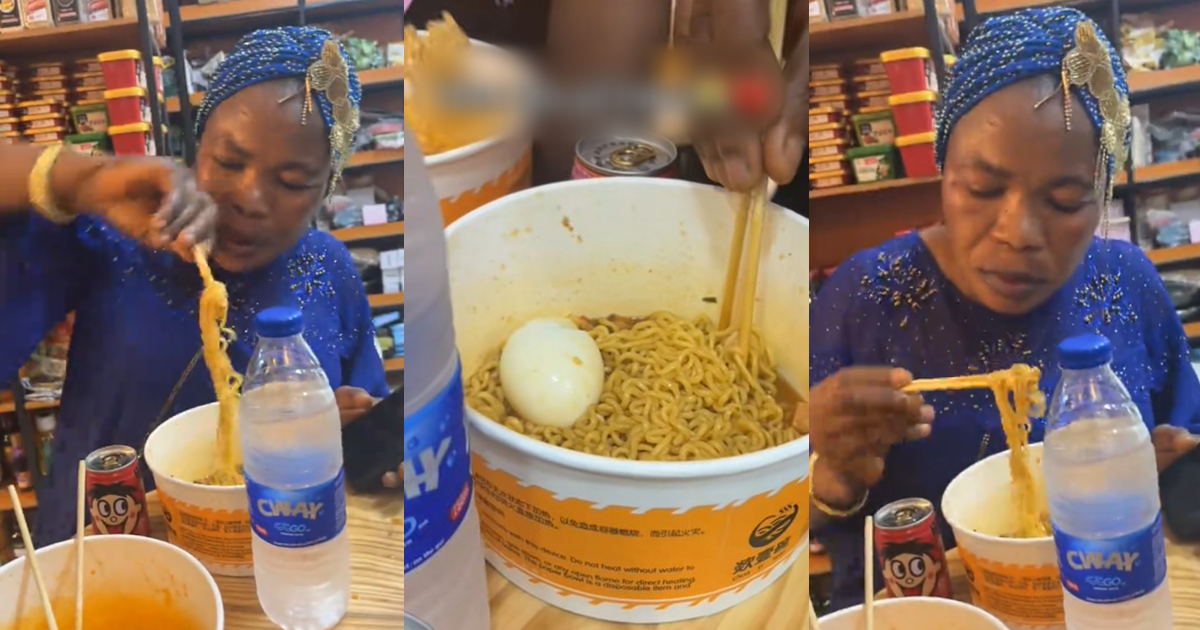 Nigerian mum struggles to eat with chopsticks after her son took her to an Asian restaurant in Lagos ( WATCH)