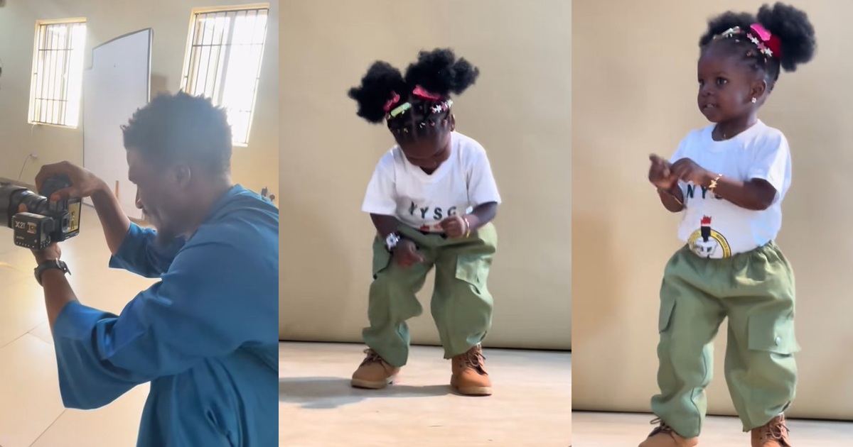 Little girl shows off her dance moves during photoshoot as her dad captures the moment (Video)