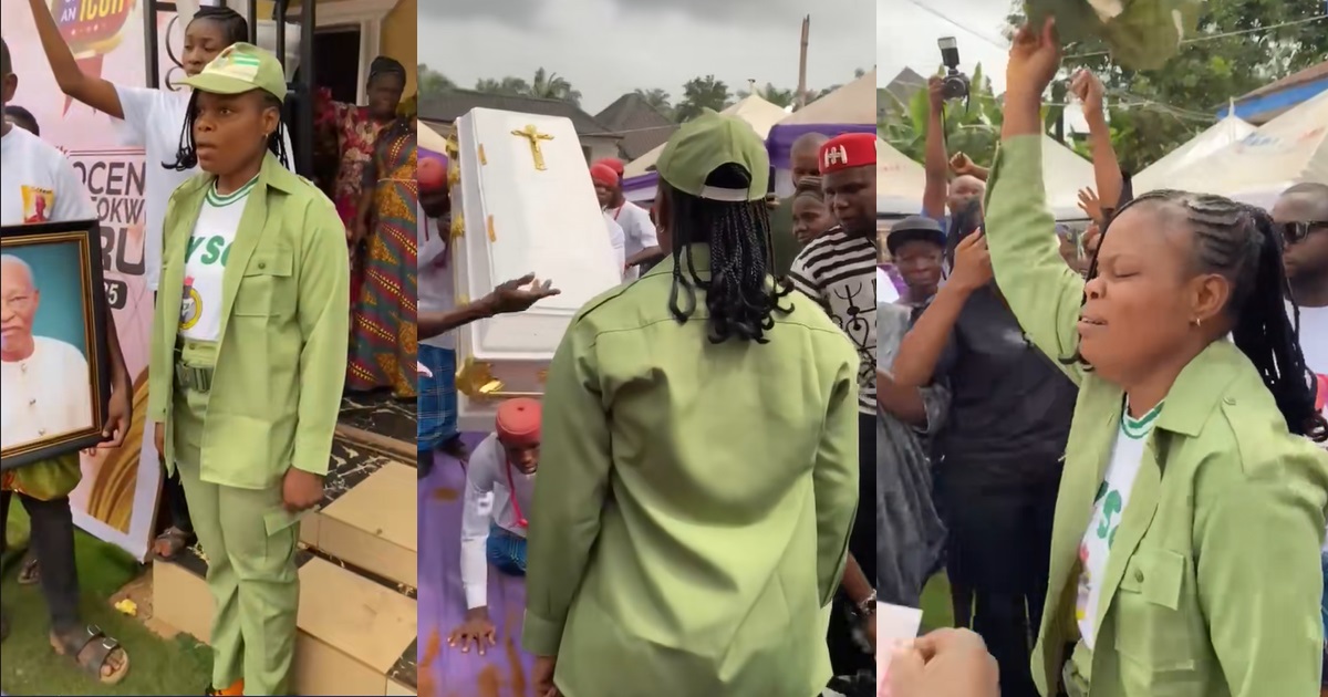 “My dad really wanted me to salute him at his shop but d!ed before NYSC posted me” – Lady says as she salutes her father at his funeral