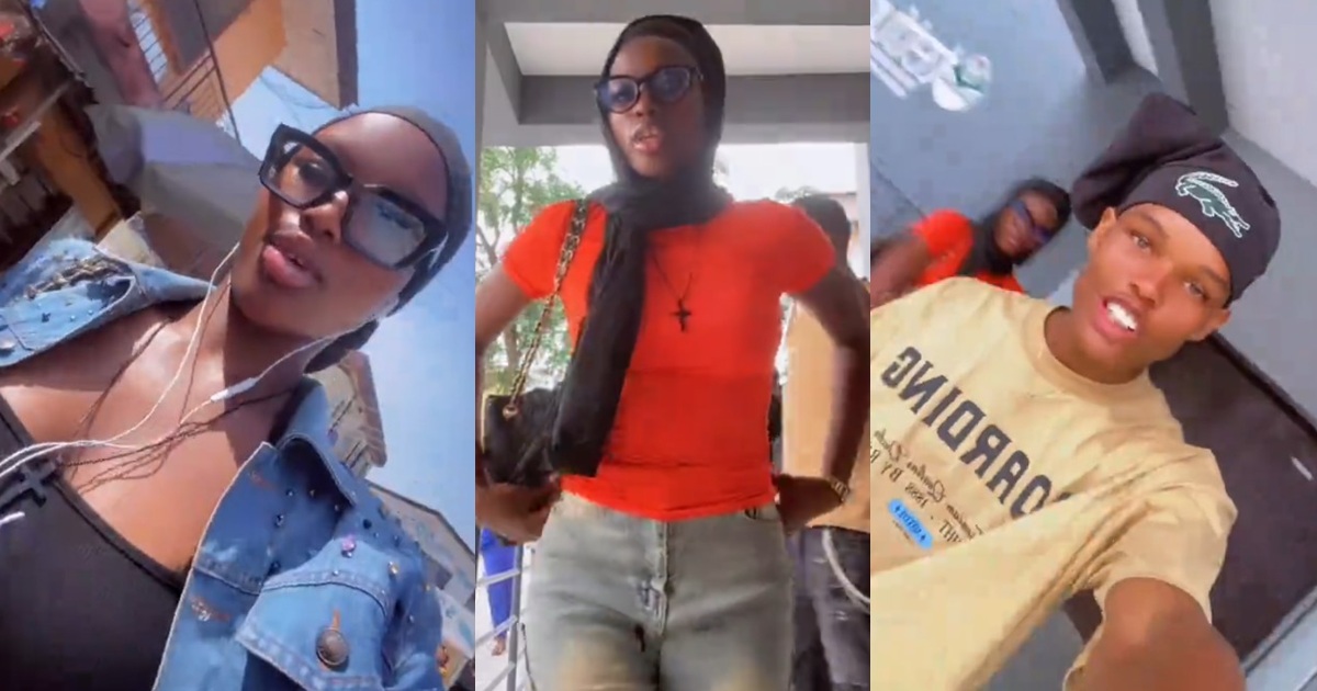 Lady stunned as a fellow student took her to record himself when she was filming herself in the school’s hallway (Video)