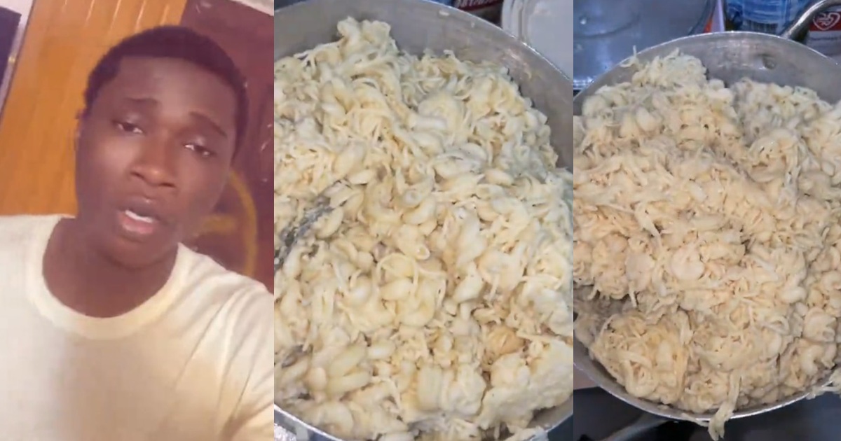 Man left speechless after seeing pot of overcooked, soggy pasta his friend’s girlfriend prepared (Watch)