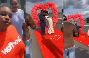 “The girl self no fit say no” – Moment a man proposed to his partner on a bridge in Warri (Watch)