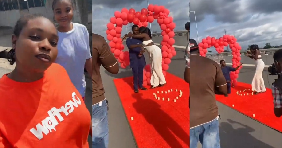“The girl self no fit say no” – Moment a man proposed to his partner on a bridge in Warri (Watch)