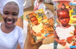 “She hasn’t even started using it” – Lady stunned after a woman in her childhood church shows up with her 2-year-old birthday jotter (Video)