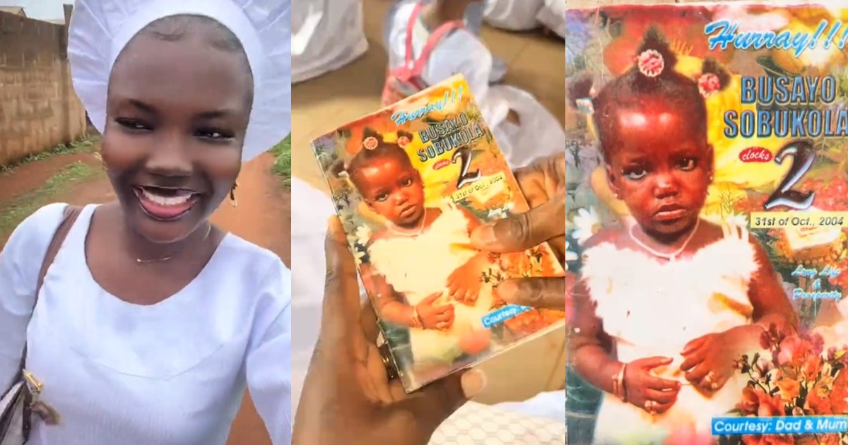 “She hasn’t even started using it” – Lady stunned after a woman in her childhood church shows up with her 2-year-old birthday jotter (Video)