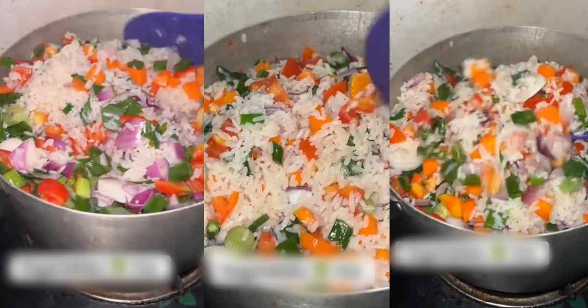 Woman sparks reactions as she shows off her healthy vegetable rice (Video)