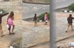 Resident amused after spotting loved-up couple sharing playful moments on the street (WATCH)