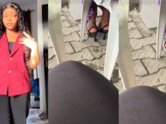 Lady surprised after spotting churchgoer using rubber band to hold heels in place (Watch)