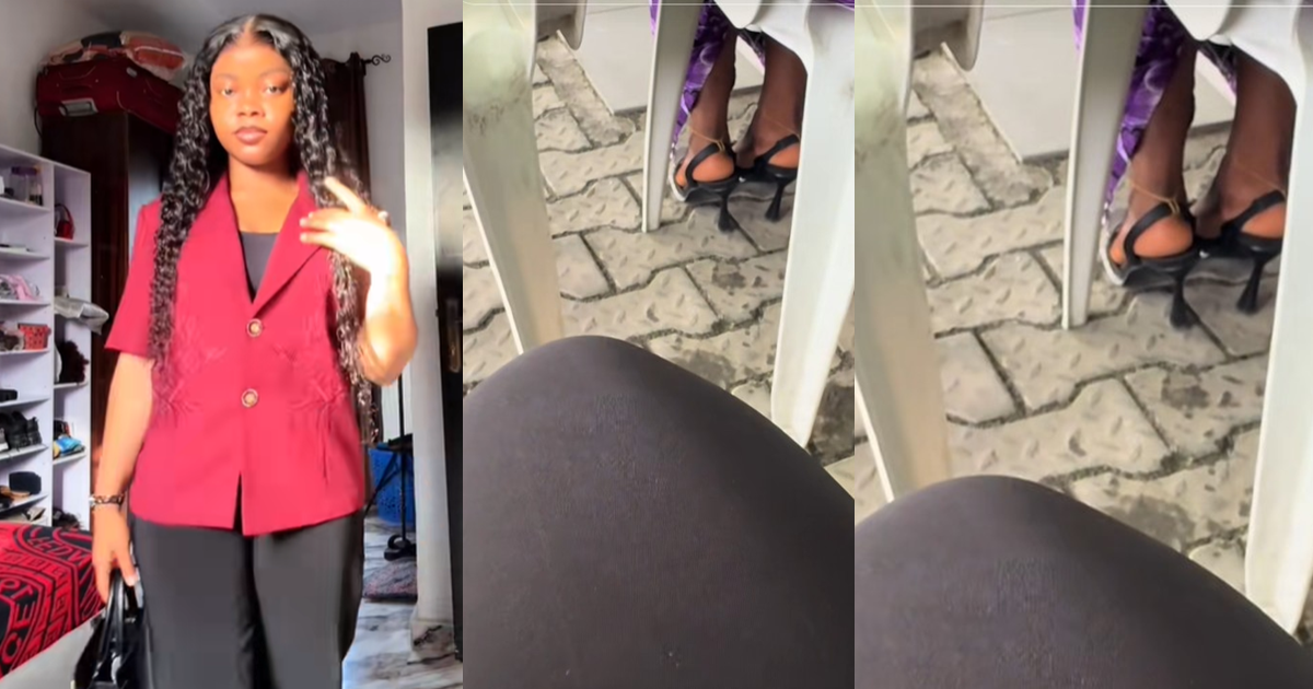 Lady surprised after spotting churchgoer using rubber band to hold heels in place (Watch)