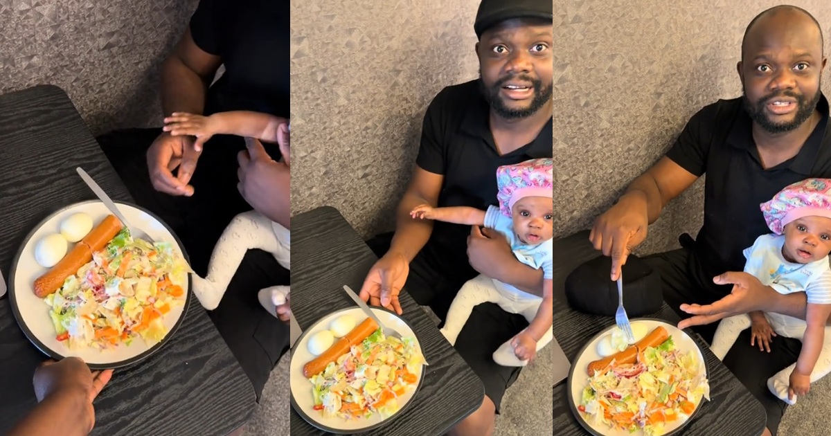 “Have I become a goat?” – Nigerian man reacts after his wife served him veggies as lunch to get a summer body (Watch)