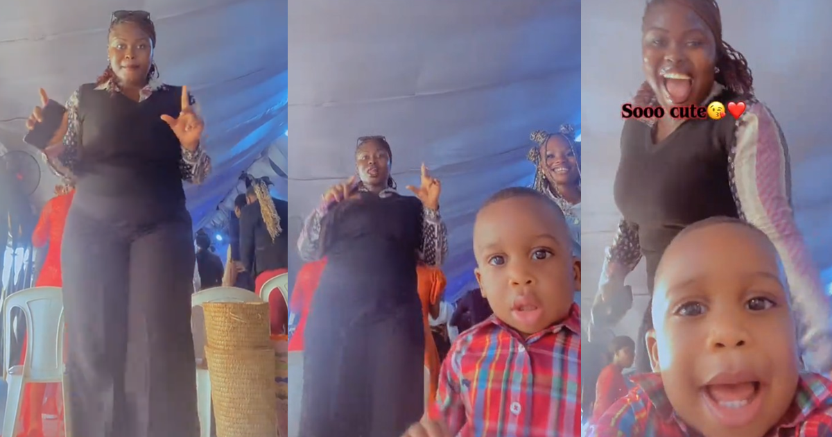 Adorable moment little boy excitedly takes over lady’s video during church service (Watch)