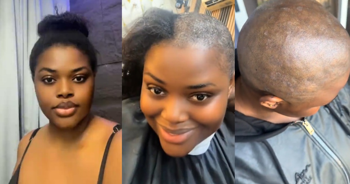 Lady shaves off her entire hair after severe dandruff from using edge control (Watch)
