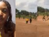 Lady proudly shows off her coursemate who dribbled past two opponents during an interdepartmental football match (Watch)