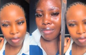 Lady left injurǝd after volunteering as a model for her boss’s first microblading practical session (Watch)