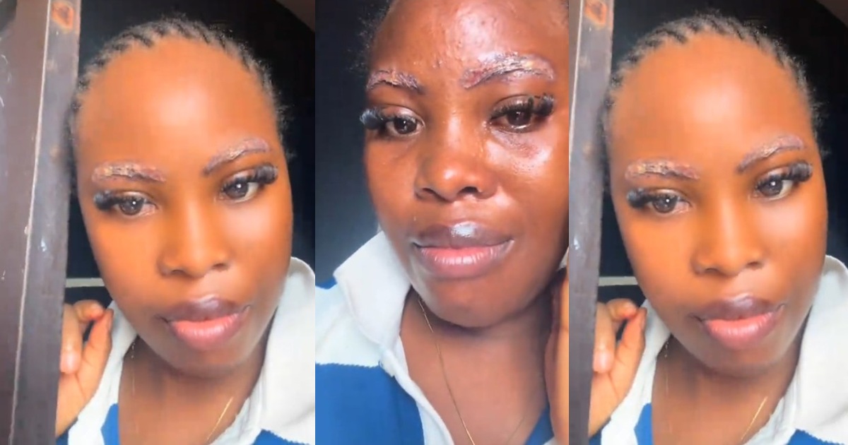 Lady left injurǝd after volunteering as a model for her boss’s first microblading practical session (Watch)