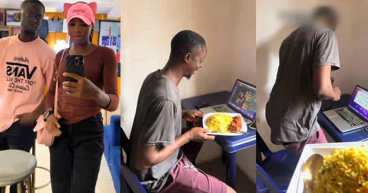 “Food is his love language” – Woman shares how her lastborn husband reacts whenever he sees food (Watch)