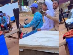 Couple spotted riding an okada to their registry wedding sparks reactions online (Watch)