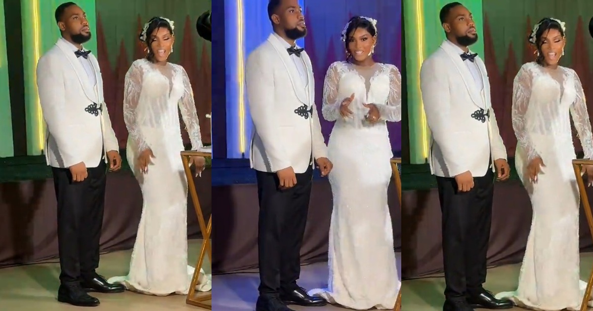 Woman amused as her introvert husband appears to run out of energy midway through their wedding (Watch)