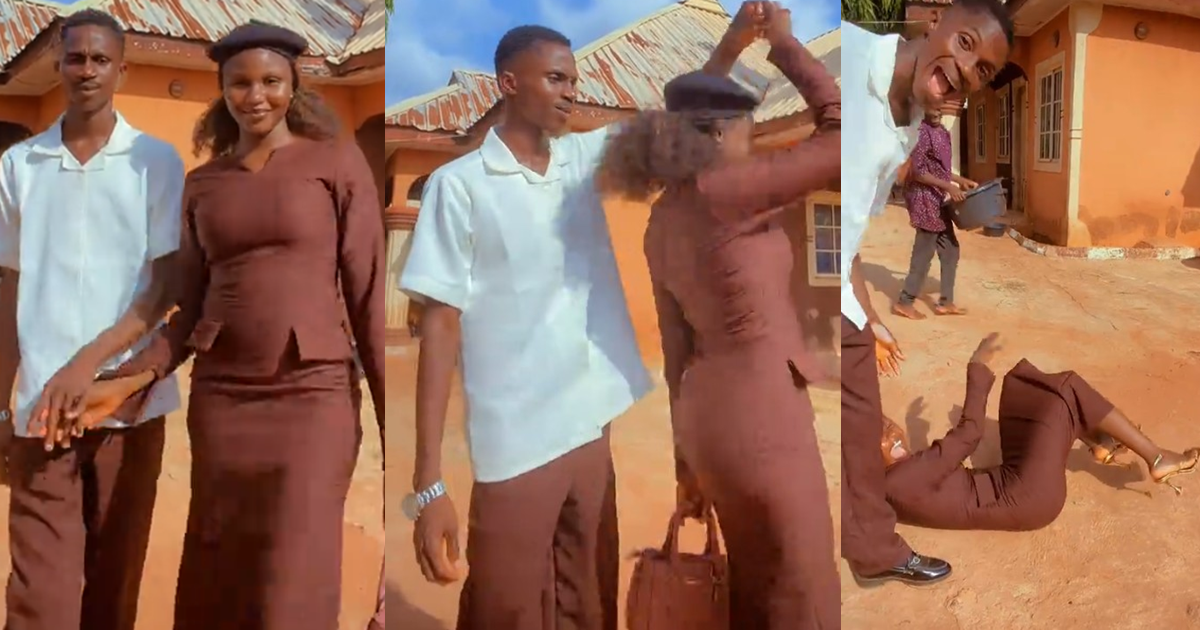 Lady falls while attempting a romantic video with her unromantic brother (Watch)