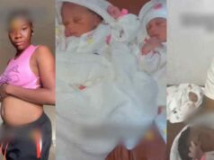 “They said the second one was hiding behind my back” – Woman welcomes twins after scan showed only one baby (Watch)