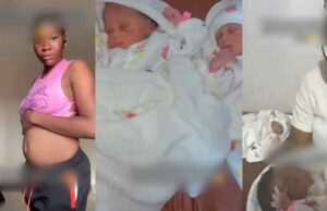“They said the second one was hiding behind my back” – Woman welcomes twins after scan showed only one baby (Watch)