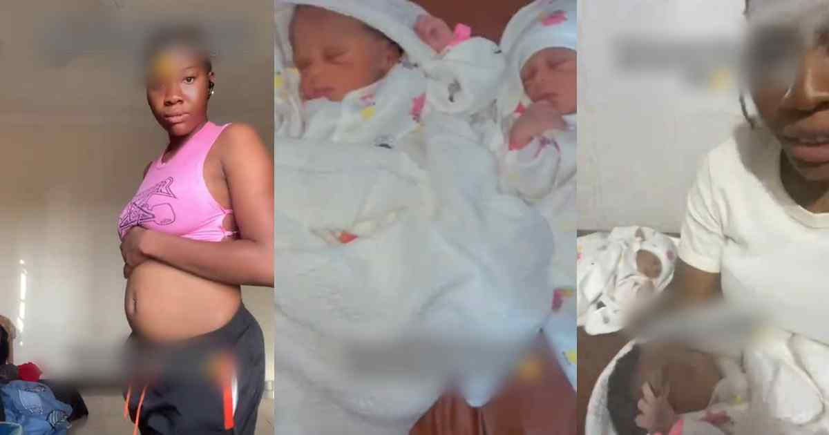 “They said the second one was hiding behind my back” – Woman welcomes twins after scan showed only one baby (Watch)