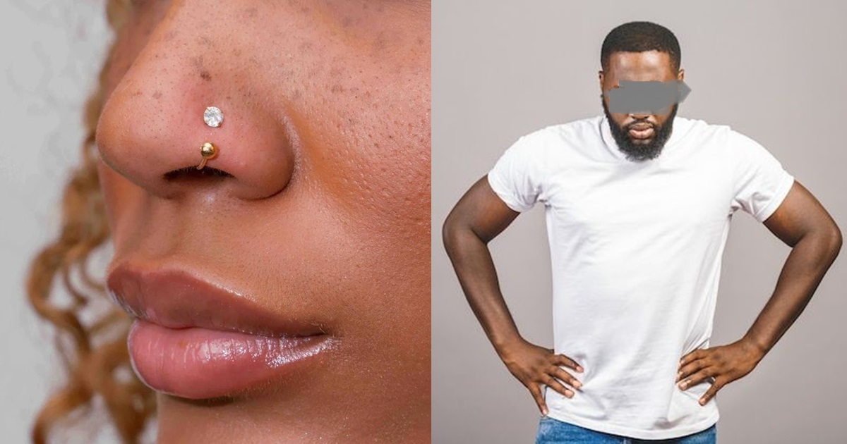 Lady gets shocked at her husband’s reaction after piercing her nose