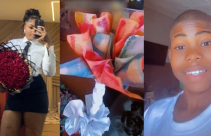 “He saved up his feeding money” – Lady reveals how her 11-year-old brother surprised her with a handmade money bouquet for her birthday (Photos)