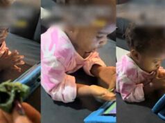Woman shows off daughter’s reaction after rubbing bitter leaf on her fingers to stop finger-licking habit (Watch)