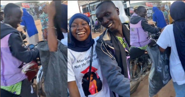 Lady honors her bike man with her sign-out sash for supporting her throughout university (Watch)
