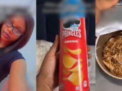Lady left disappointed after discovering crayfish inside what she thought was a pringles can (Watch)