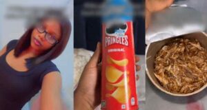 Lady left disappointed after discovering crayfish inside what she thought was a pringles can (Watch)