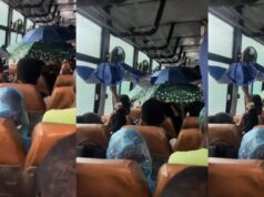 Viral video of passengers using umbrellas inside a public bus during heavy rain sparks reactions (Watch)