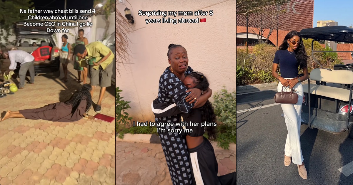 Lady whose father sent to study in China at 17 pays her family a surprise visit after 8 years
