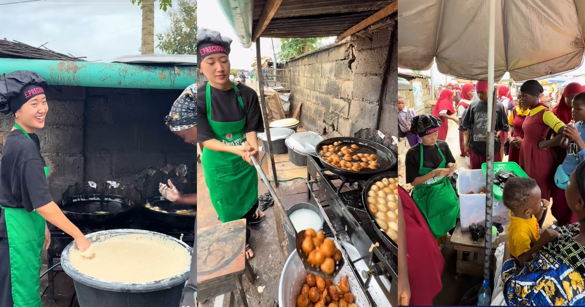Korean lady shares how much she made from selling puff puff in Nigeria (VIDEO)