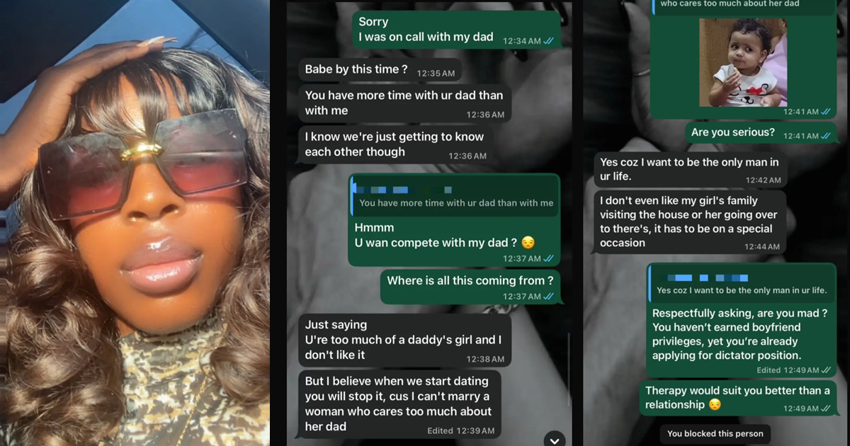 Lady ends a talking stage after man became jealous of her relationship with her dad (Watch)