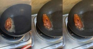 Business owner displays how she fries the last piece of turkey as her last management skill (Watch)
