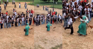 Mum steals the show after arriving with a goat to celebrate son’s final sign-out (WATCH)