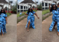 Hilarious moment lady r@ges after little boy interrupts her outfit check video, swings bag at him (VIDEO)