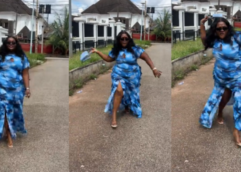 Hilarious moment lady r@ges after little boy interrupts her outfit check video, swings bag at him (VIDEO)