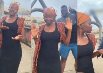 Lady gives man a disapproving look after he interrupts her video (Watch)