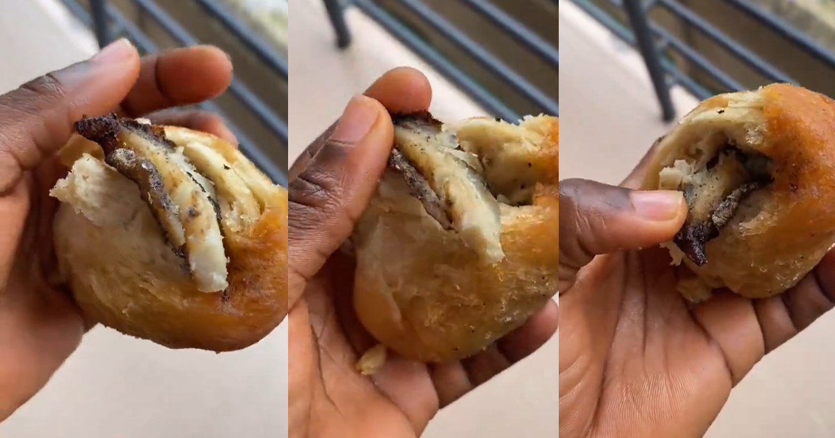 Lady lamɘnts after finding an unusual fish inside her fish roll (VIDEO)