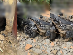 Lady cr@shes brother’s car into wall while learning to drive (WATCH)
